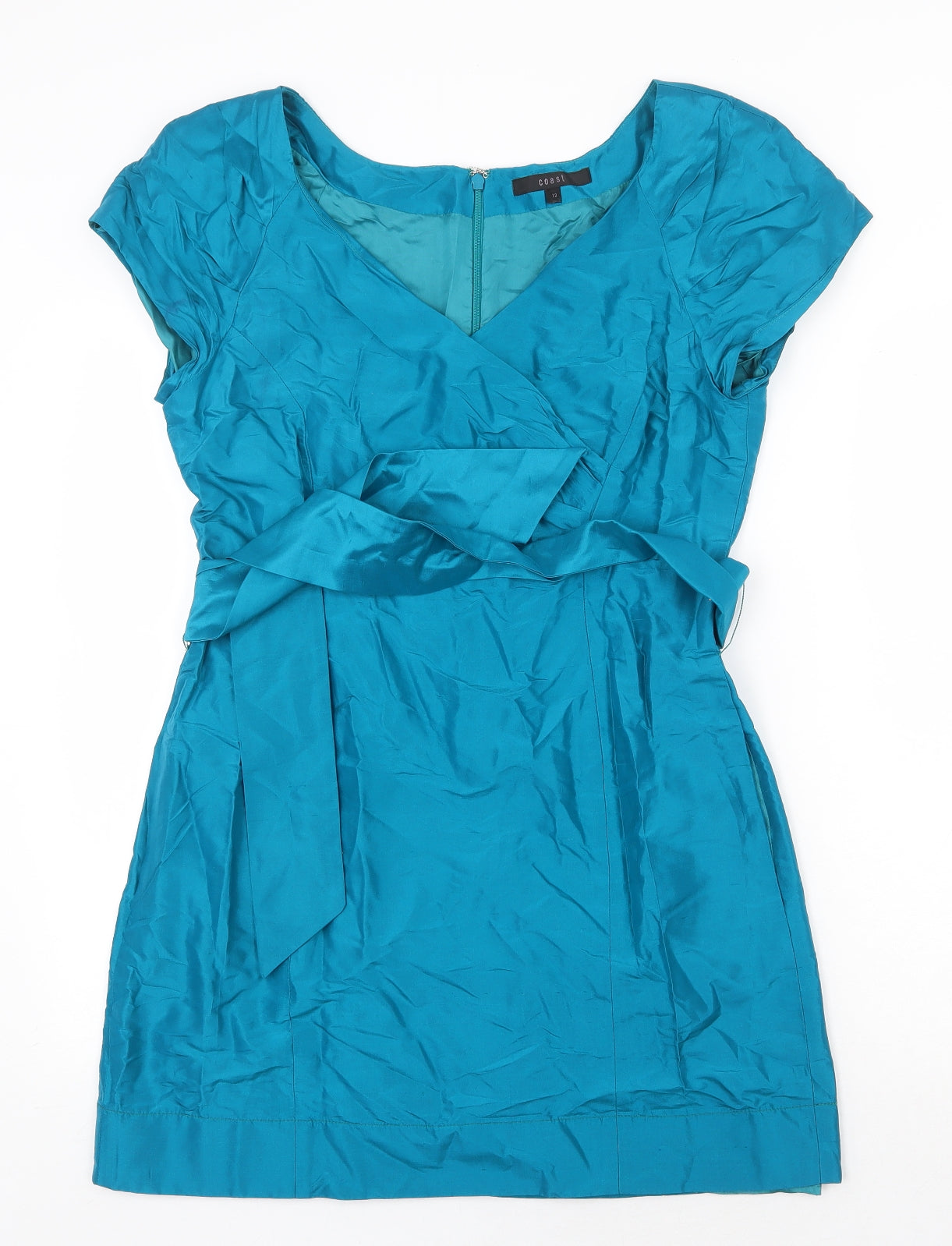 Coast Womens Green Silk A-Line Size 12 V-Neck Zip