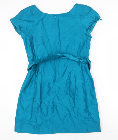 Coast Womens Green Silk A-Line Size 12 V-Neck Zip