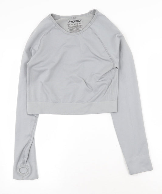 Womens UK Size L Workout Grey Cropped T-Shirt