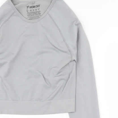 Womens UK Size L Workout Grey Cropped T-Shirt