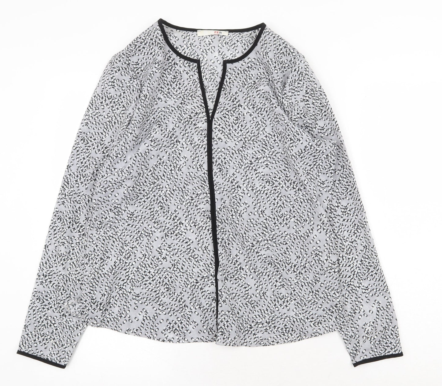 FER Womens Grey Geometric Polyester Basic Blouse Size M V-Neck