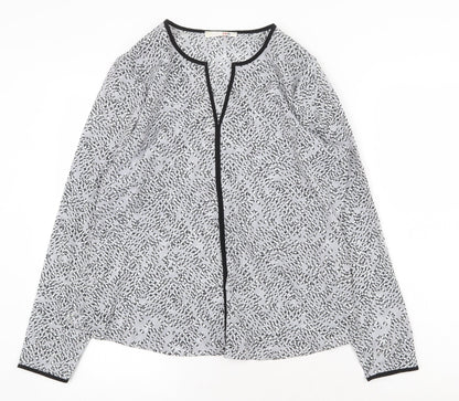 FER Womens Grey Geometric Polyester Basic Blouse Size M V-Neck