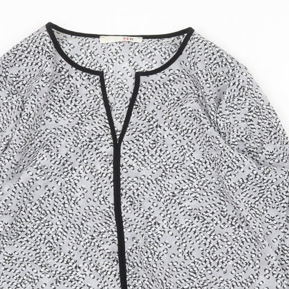 FER Womens Grey Geometric Polyester Basic Blouse Size M V-Neck