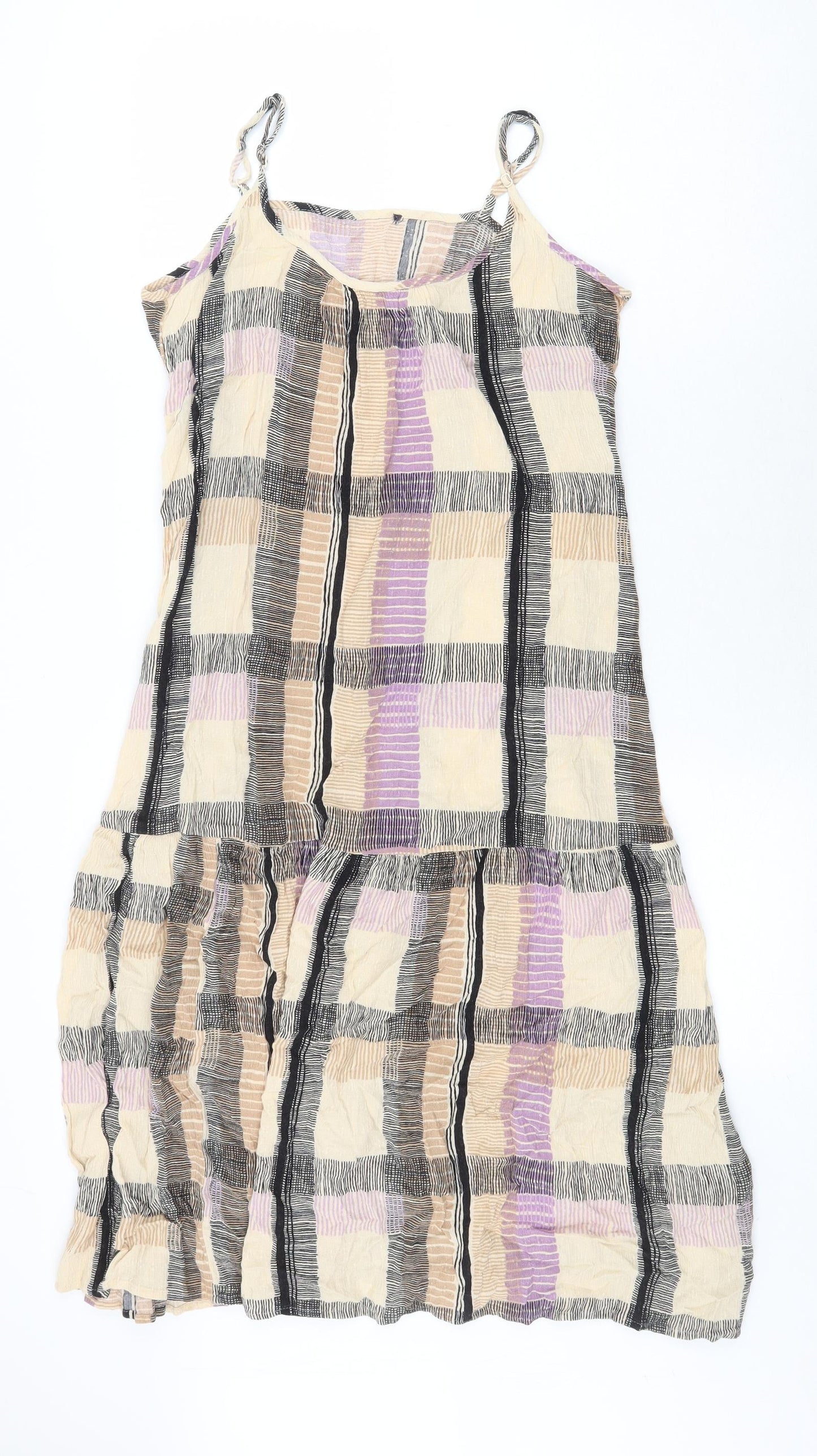 Marks and Spencer Womens Multicoloured Plaid Viscose Slip Dress Size 12 Round Neck Pullover