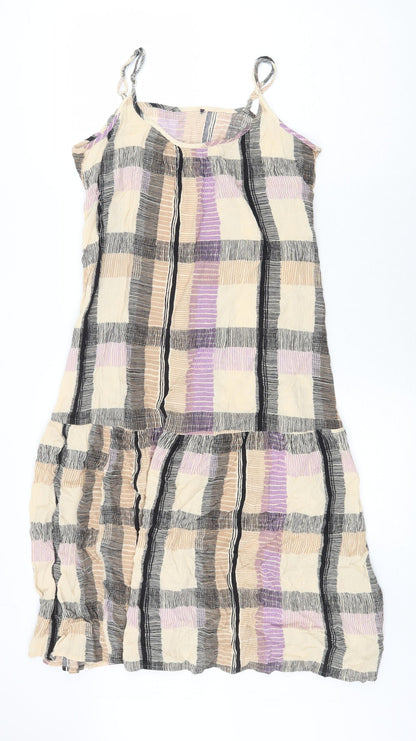 Marks and Spencer Womens Multicoloured Plaid Viscose Slip Dress Size 12 Round Neck Pullover