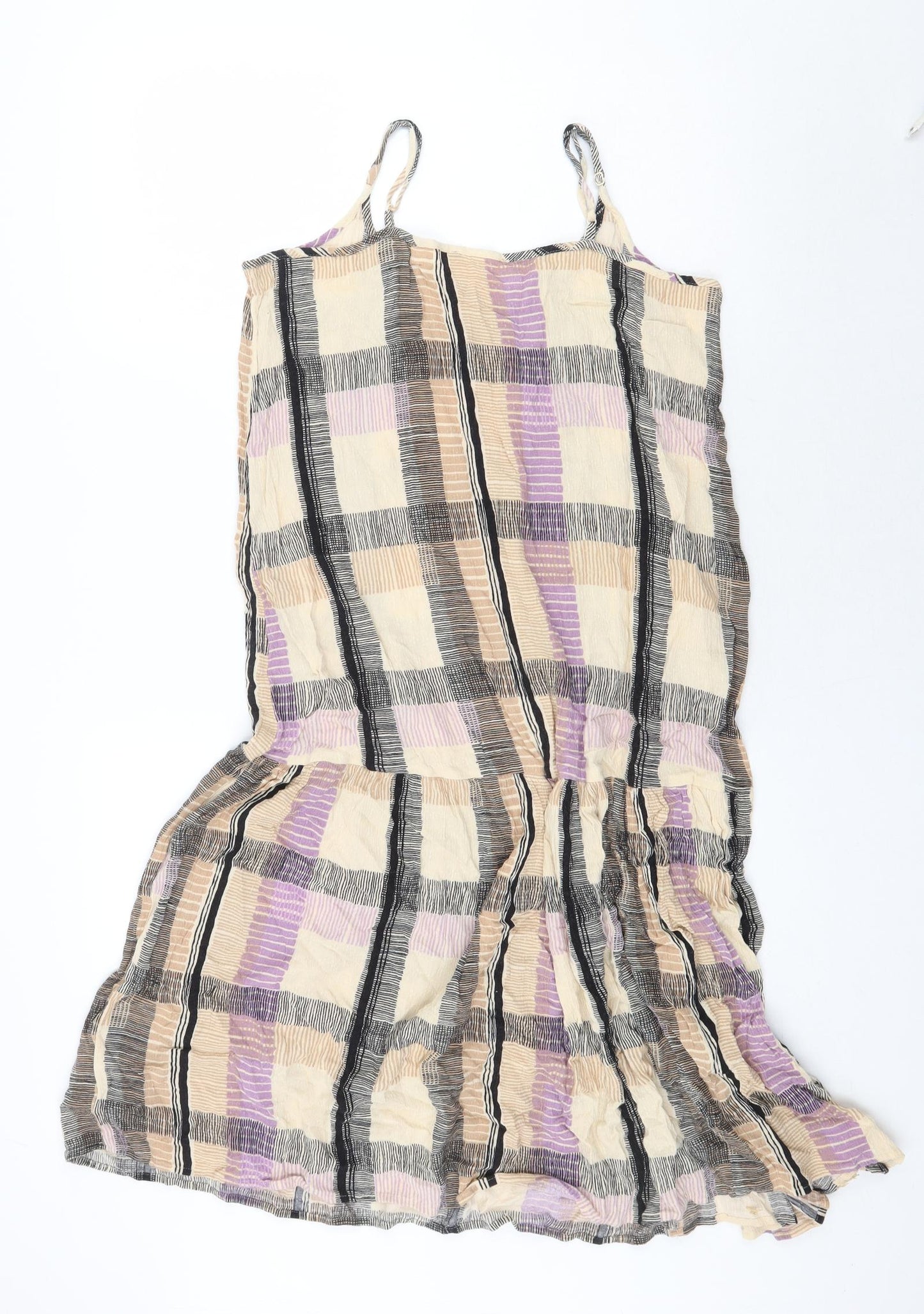 Marks and Spencer Womens Multicoloured Plaid Viscose Slip Dress Size 12 Round Neck Pullover