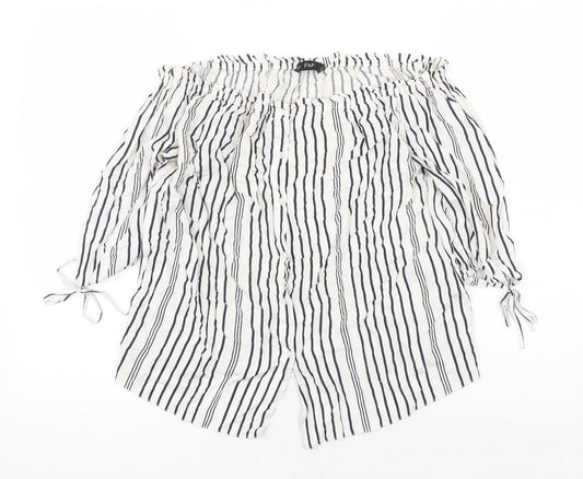 F&F Womens White Striped Viscose Basic Blouse Size 10 Boat Neck
