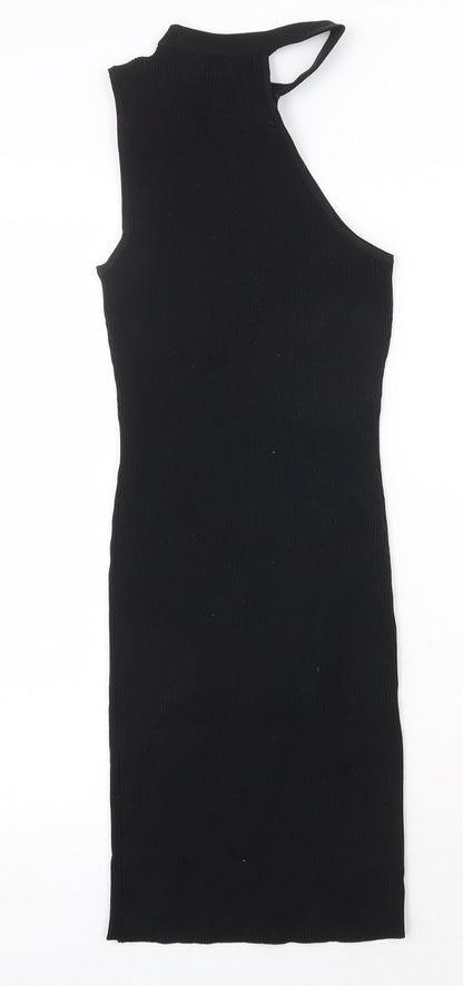 Bershka Womens Black Polyester Bodycon Size M Round Neck Pullover - Ribbed