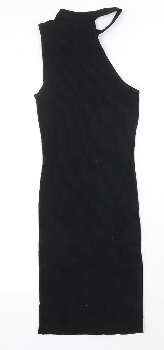 Bershka Womens Black Polyester Bodycon Size M Round Neck Pullover - Ribbed