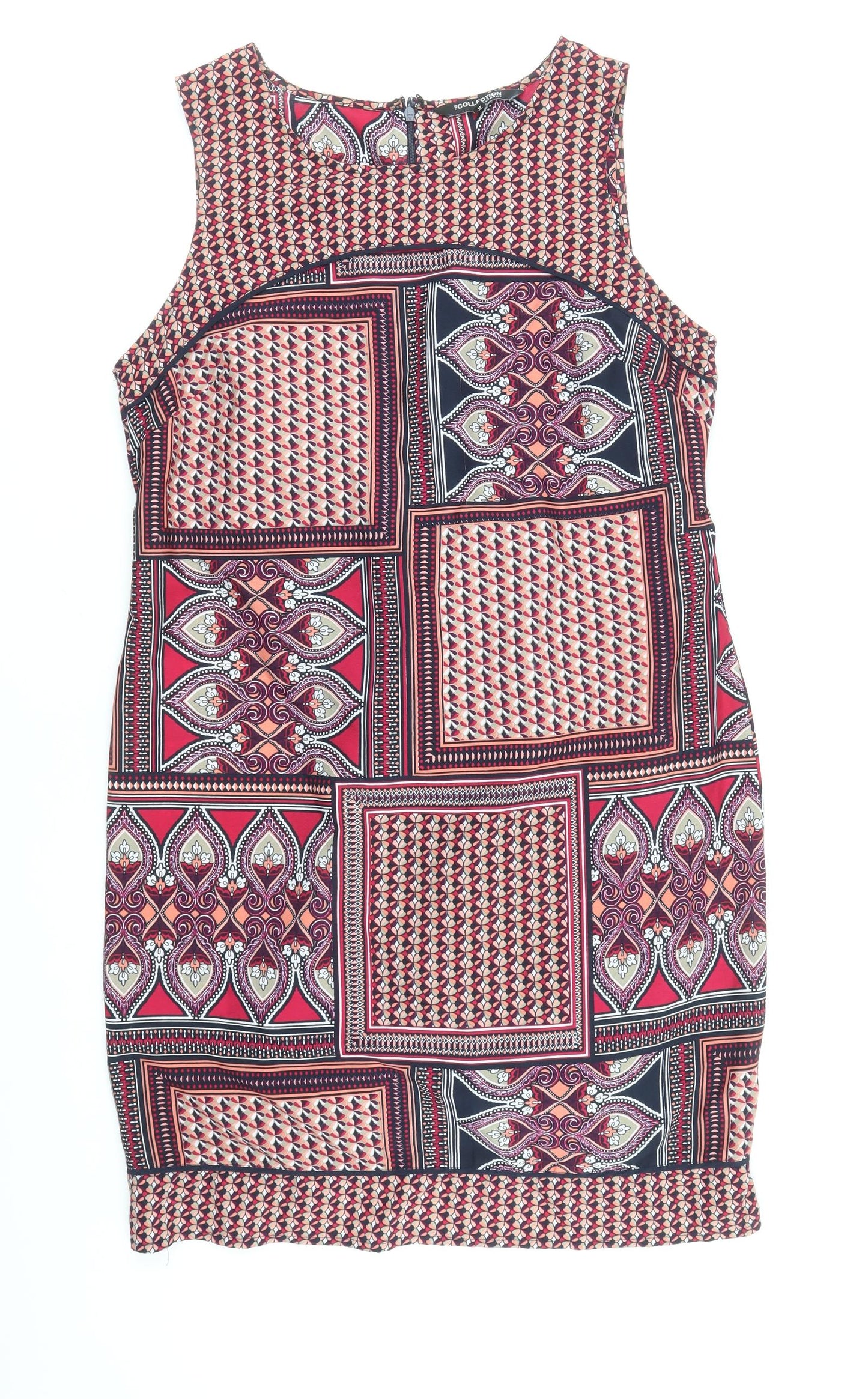 Debenhams Womens Multicoloured Geometric Polyester Tank Dress Size 14 Boat Neck Zip