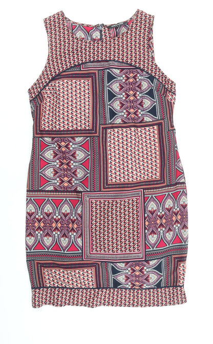 Debenhams Womens Multicoloured Geometric Polyester Tank Dress Size 14 Boat Neck Zip