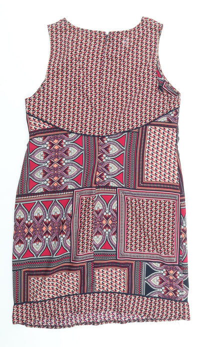 Debenhams Womens Multicoloured Geometric Polyester Tank Dress Size 14 Boat Neck Zip