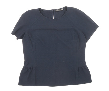 Definitions Womens Blue Polyester Basic Blouse Size 12 Round Neck