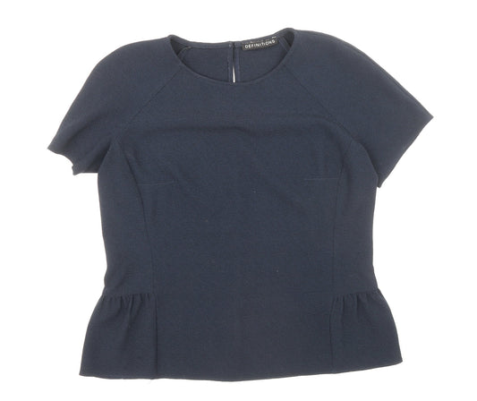 Definitions Womens Blue Polyester Basic Blouse Size 12 Round Neck