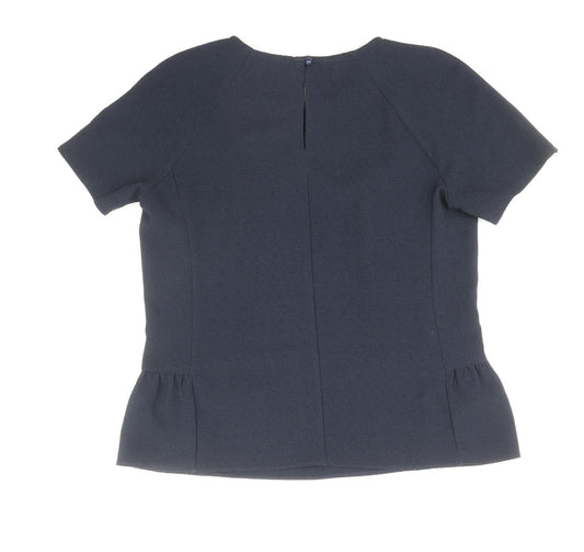 Definitions Womens Blue Polyester Basic Blouse Size 12 Round Neck