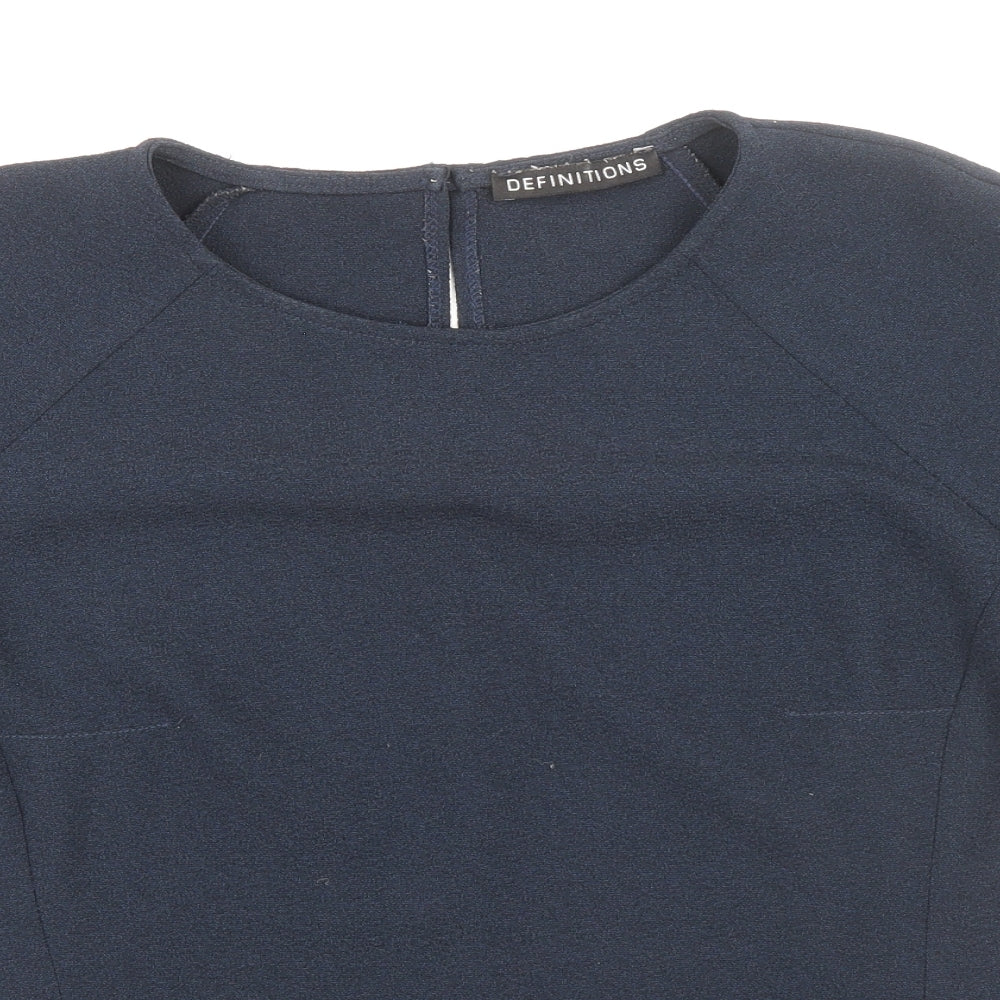 Definitions Womens Blue Polyester Basic Blouse Size 12 Round Neck