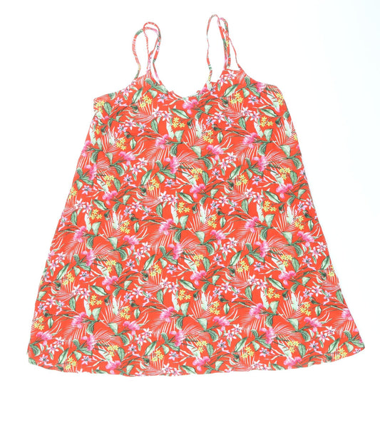 F&F Womens Red Floral Viscose A-Line Size S Scoop Neck Tie