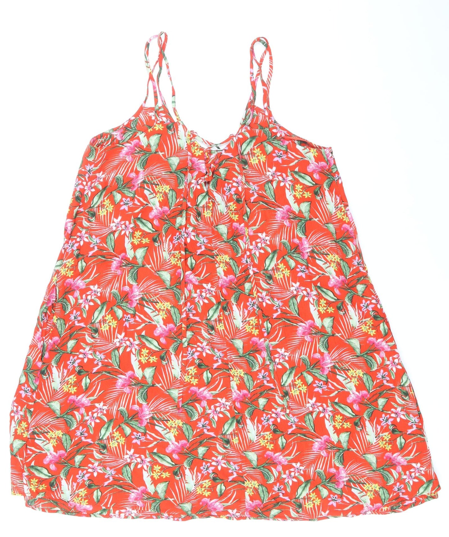 F&F Womens Red Floral Viscose A-Line Size S Scoop Neck Tie