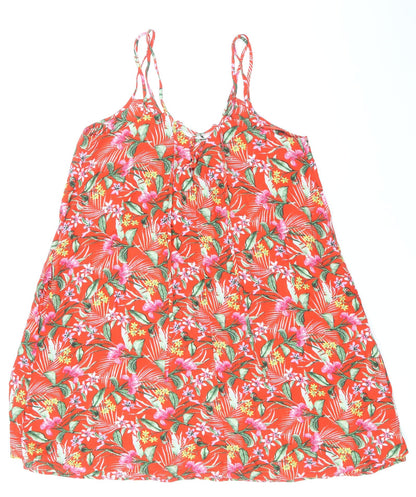 F&F Womens Red Floral Viscose A-Line Size S Scoop Neck Tie