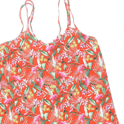 F&F Womens Red Floral Viscose A-Line Size S Scoop Neck Tie