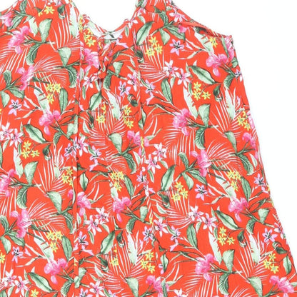 F&F Womens Red Floral Viscose A-Line Size S Scoop Neck Tie