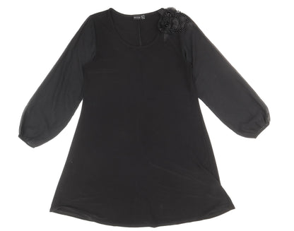 Body Flirt Womens Black Polyester Shift Size M Scoop Neck Pullover - Flower Detail