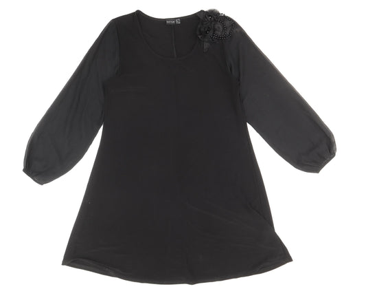 Body Flirt Womens Black Polyester Shift Size M Scoop Neck Pullover - Flower Detail
