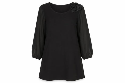Body Flirt Womens Black Polyester Shift Size M Scoop Neck Pullover - Flower Detail