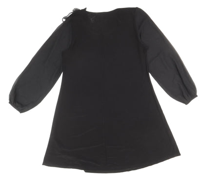 Body Flirt Womens Black Polyester Shift Size M Scoop Neck Pullover - Flower Detail