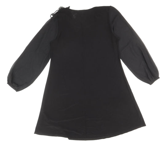 Body Flirt Womens Black Polyester Shift Size M Scoop Neck Pullover - Flower Detail