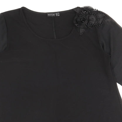 Body Flirt Womens Black Polyester Shift Size M Scoop Neck Pullover - Flower Detail