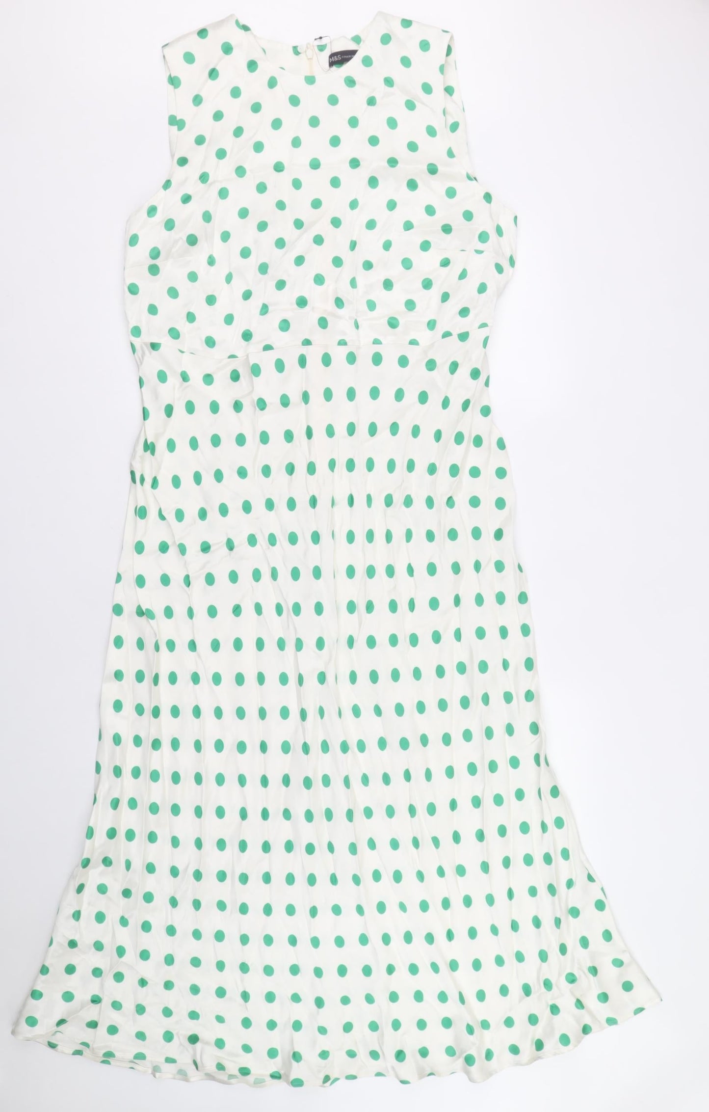 Marks and Spencer Womens Ivory Polka Dot Viscose Fit & Flare Size 18 Round Neck Zip