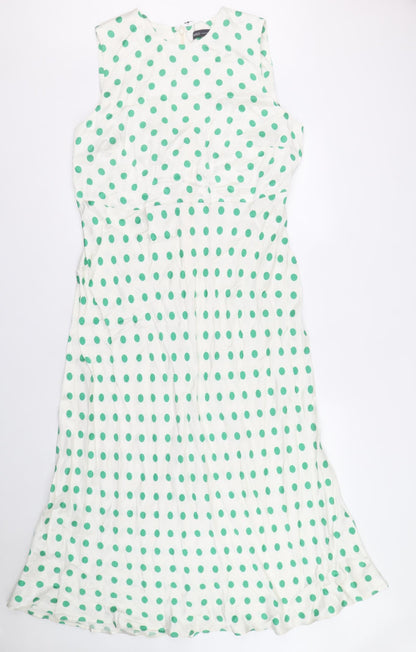 Marks and Spencer Womens Ivory Polka Dot Viscose Fit & Flare Size 18 Round Neck Zip