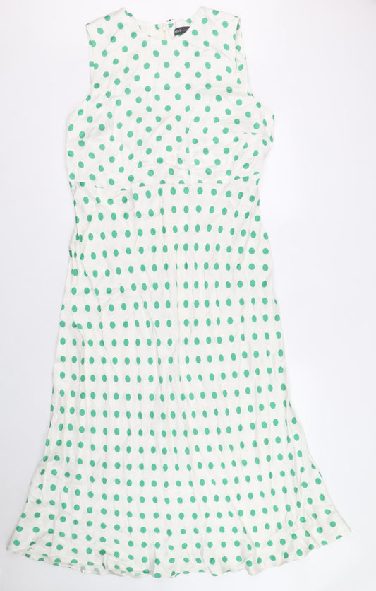 Marks and Spencer Womens Ivory Polka Dot Viscose Fit & Flare Size 18 Round Neck Zip
