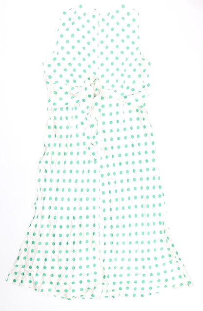 Marks and Spencer Womens Ivory Polka Dot Viscose Fit & Flare Size 18 Round Neck Zip