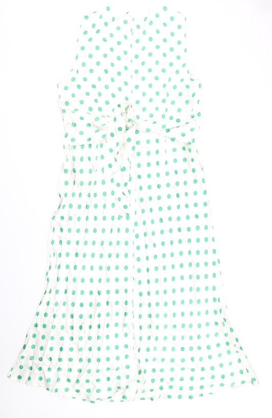 Marks and Spencer Womens Ivory Polka Dot Viscose Fit & Flare Size 18 Round Neck Zip