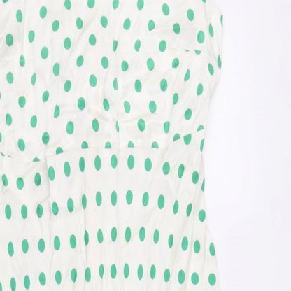 Marks and Spencer Womens Ivory Polka Dot Viscose Fit & Flare Size 18 Round Neck Zip