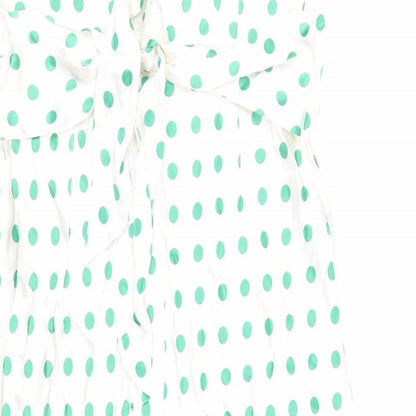 Marks and Spencer Womens Ivory Polka Dot Viscose Fit & Flare Size 18 Round Neck Zip
