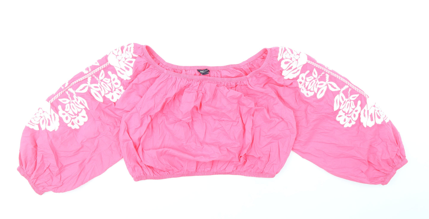Womens UK Size 18 Marks and Spencer Pink Cropped Blouse