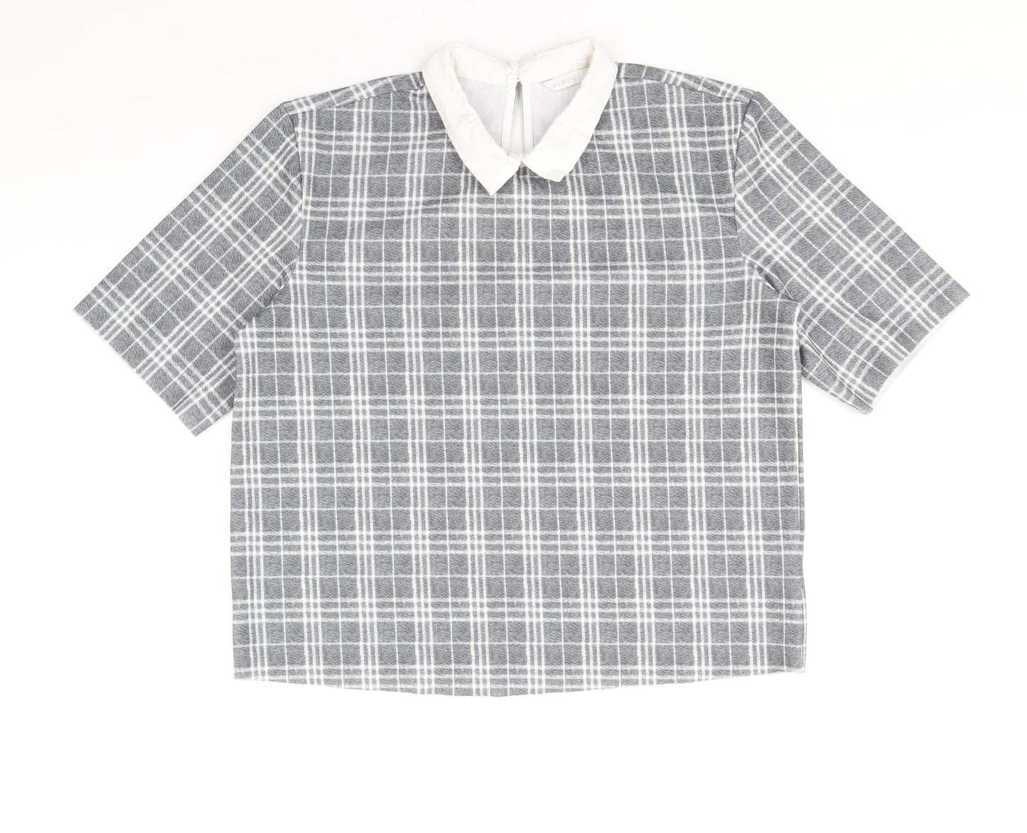Padini Womens Grey Plaid Polyester Cropped T-Shirt Size M Collared