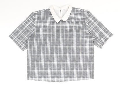 Padini Womens Grey Plaid Polyester Cropped T-Shirt Size M Collared