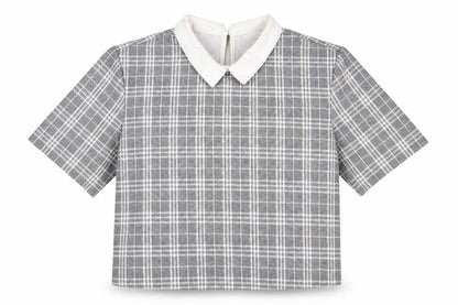 Padini Womens Grey Plaid Polyester Cropped T-Shirt Size M Collared
