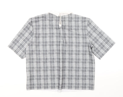Padini Womens Grey Plaid Polyester Cropped T-Shirt Size M Collared