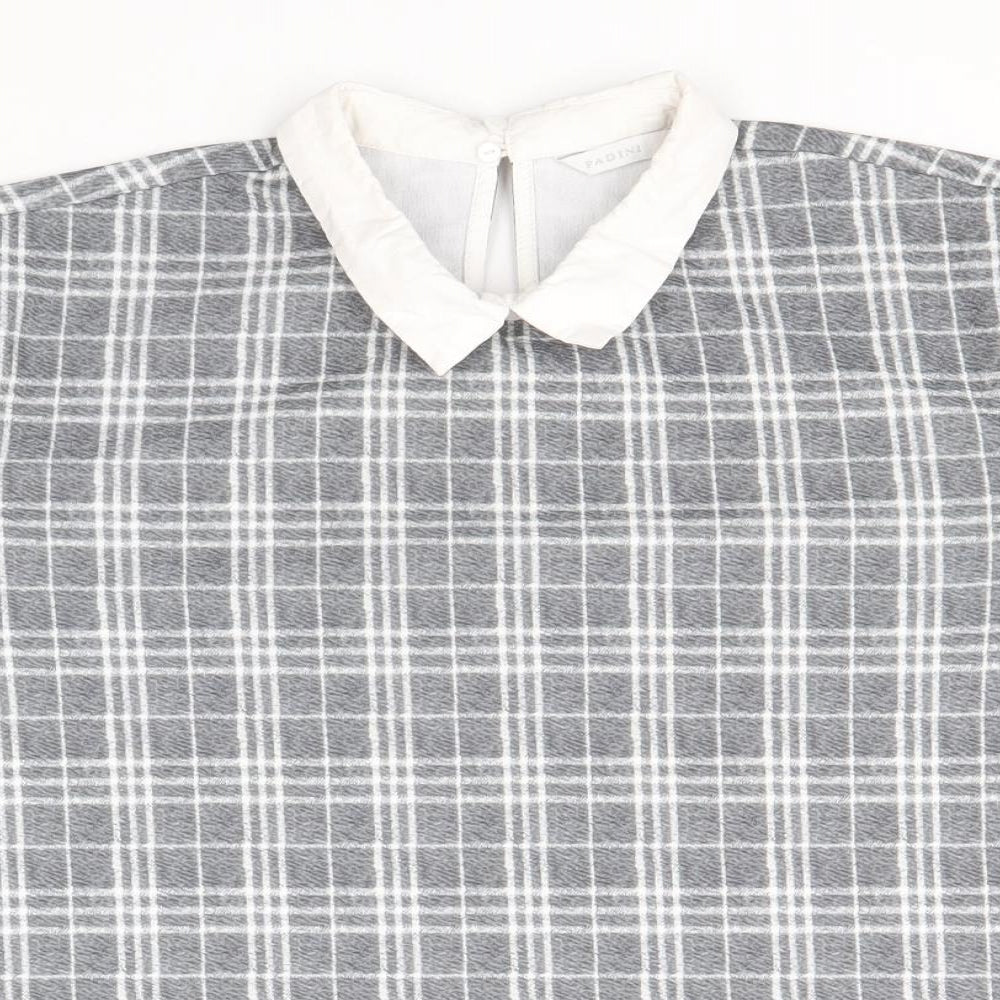 Padini Womens Grey Plaid Polyester Cropped T-Shirt Size M Collared