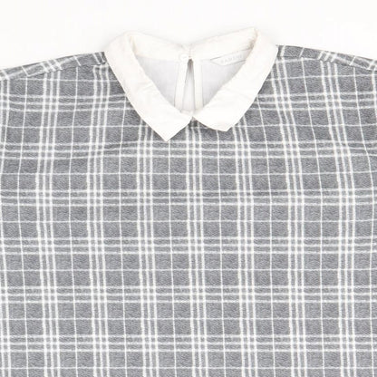 Padini Womens Grey Plaid Polyester Cropped T-Shirt Size M Collared