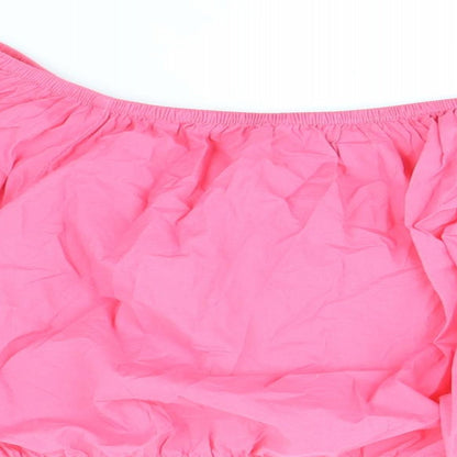 Marks and Spencer Womens Pink 100% Cotton Cropped Blouse Size 16 Boat Neck - Flower Detail