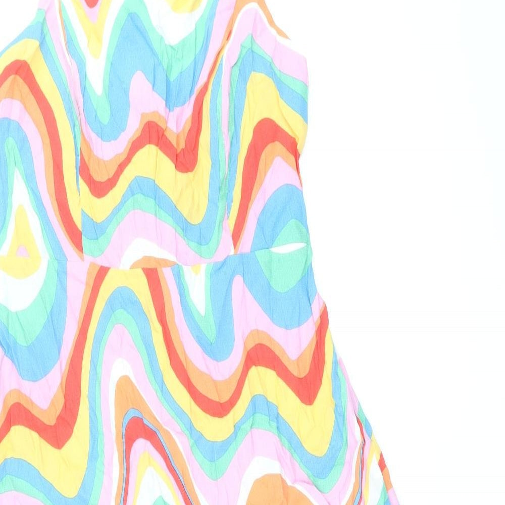 Papaya Womens Multicoloured Geometric Viscose A-Line Size 10 Square Neck Pullover