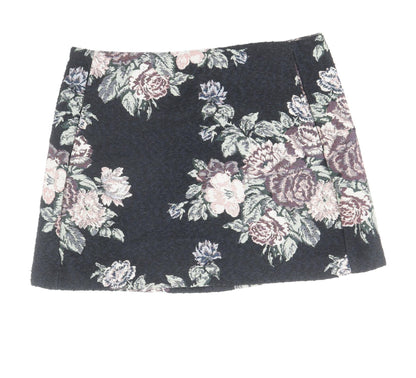 Pins & Needles Womens Black Floral Polyester A-Line Skirt Size S Zip
