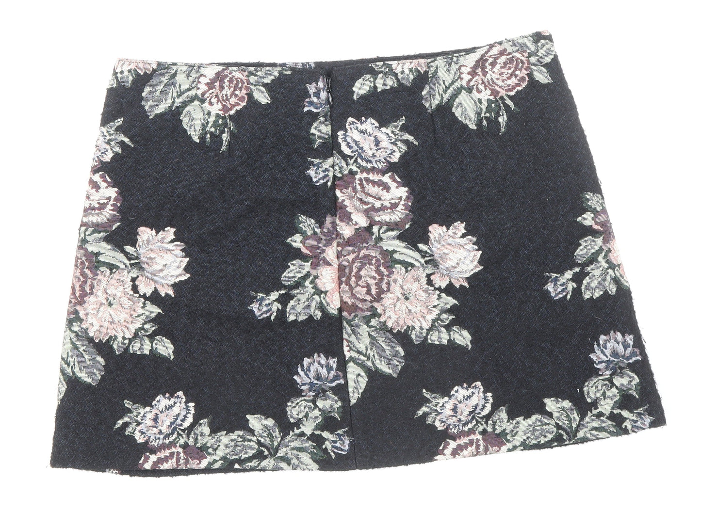 Pins & Needles Womens Black Floral Polyester A-Line Skirt Size S Zip