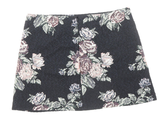 Pins & Needles Womens Black Floral Polyester A-Line Skirt Size S Zip